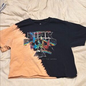 Pink Floyd Women’s Cropped Tee - Black and Peach Tie-Dye